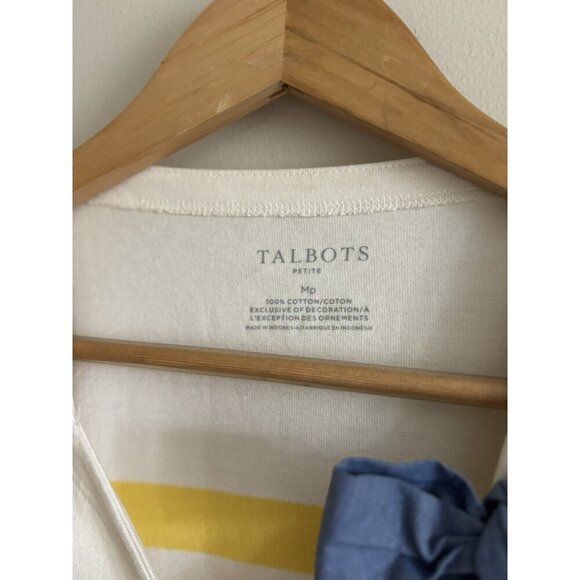 Talbots Women's Medium Yellow Striped Top Shirt Boat Neck Long Sleeve Bow - Picture 6 of 10